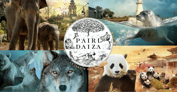 Logo van Pairi Daiza met wolf en panda